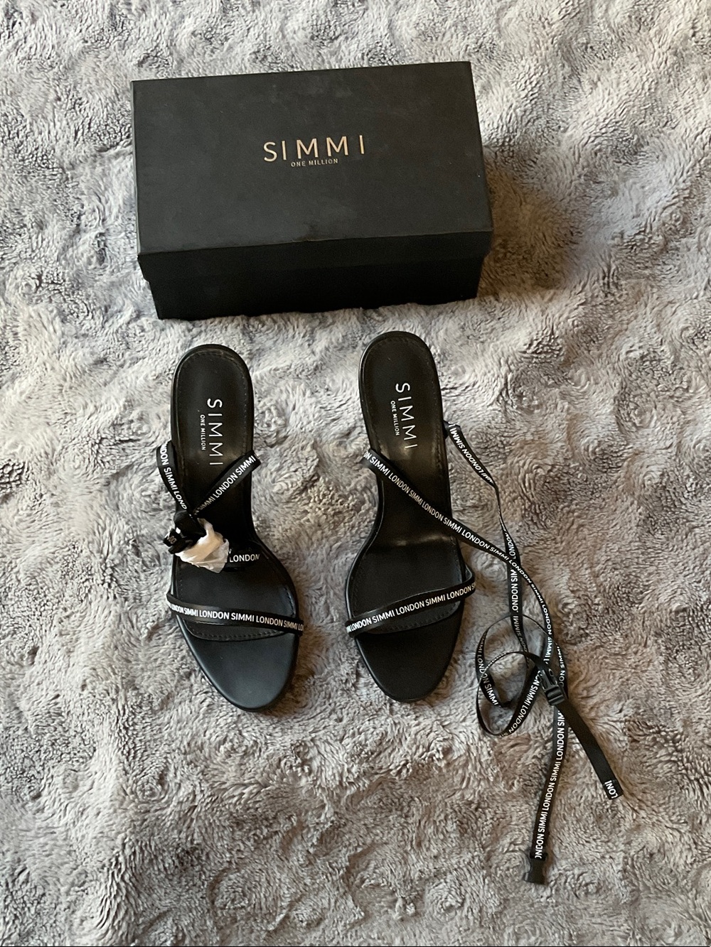 SIMMI Black Logo Lace-Up Heeled Sandals